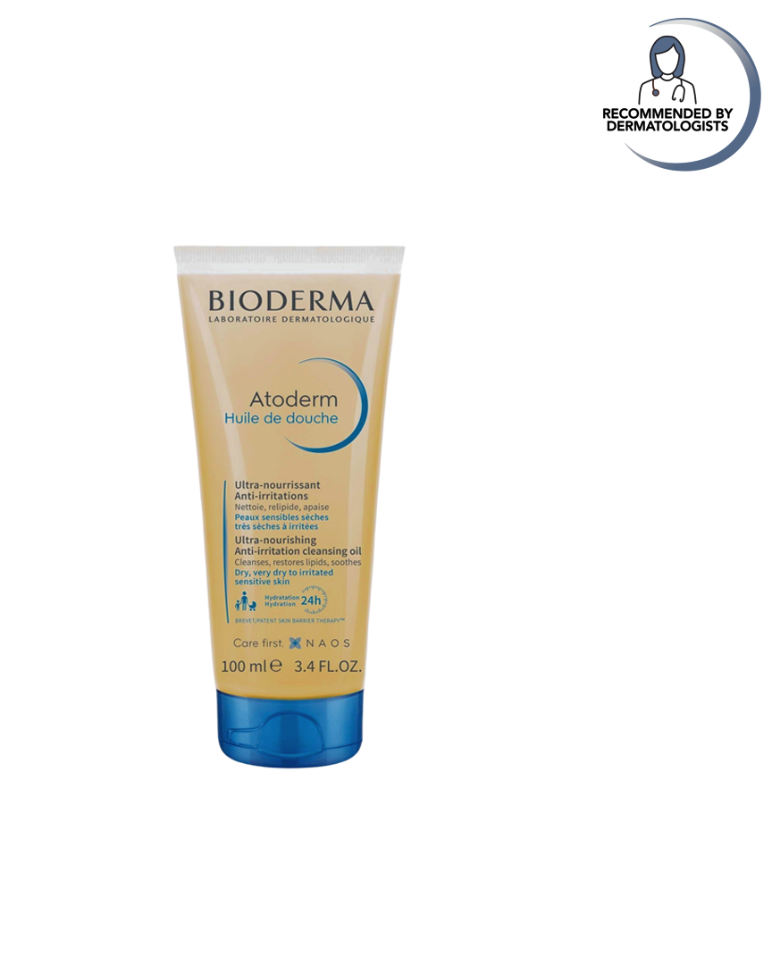 Bioderma Atoderm shower gel tube on a white background