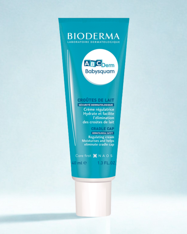 Bioderma ABCDerm Babysquam tube on a light blue background
