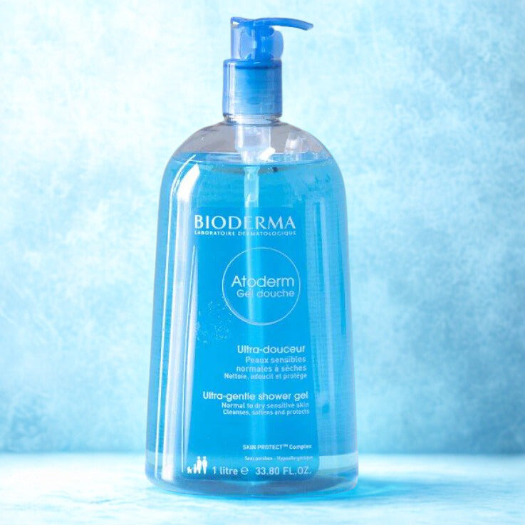 Bioderma Atoderm Gel Douche on a blue background