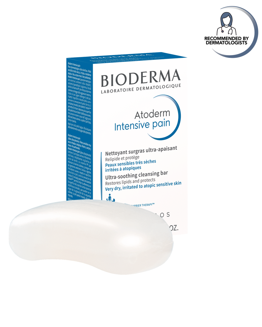 Bioderma Atoderm Intensive pain bar and packaging on a white background