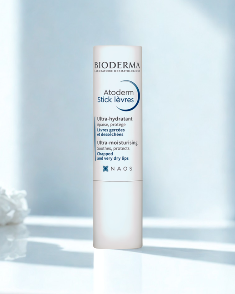 Bioderma Atoderm Stick Levres on a light blue background