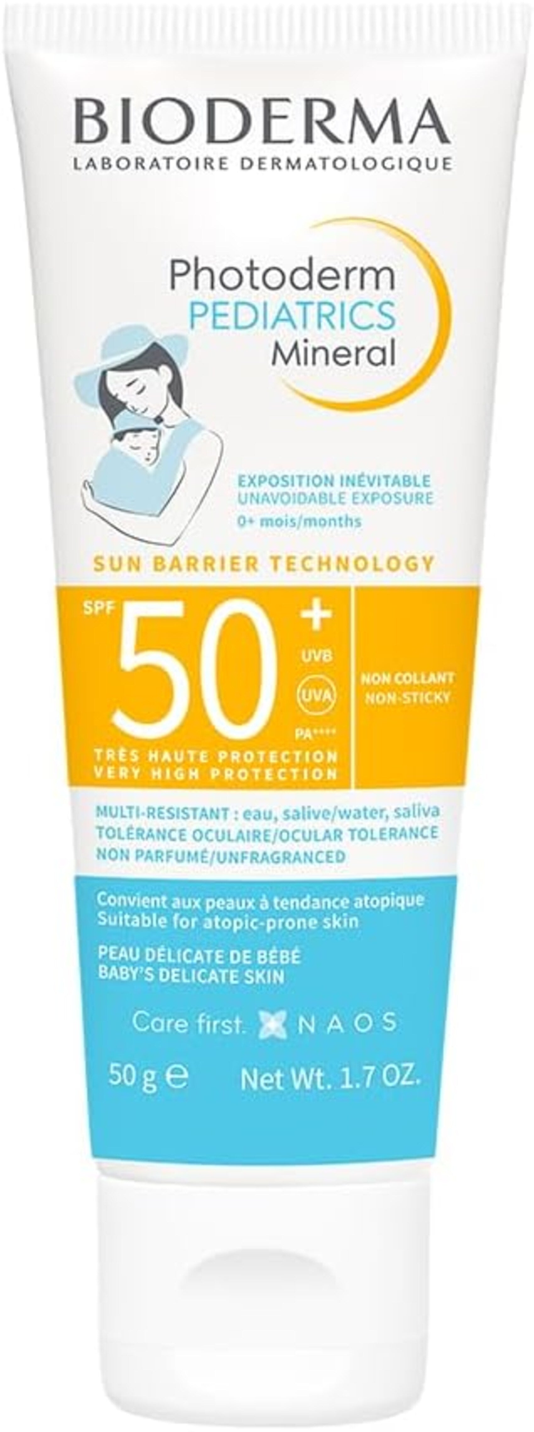 Bioderma Photoderm Pediatrics Mineral sunscreen tube with SPF 50+ on a white background