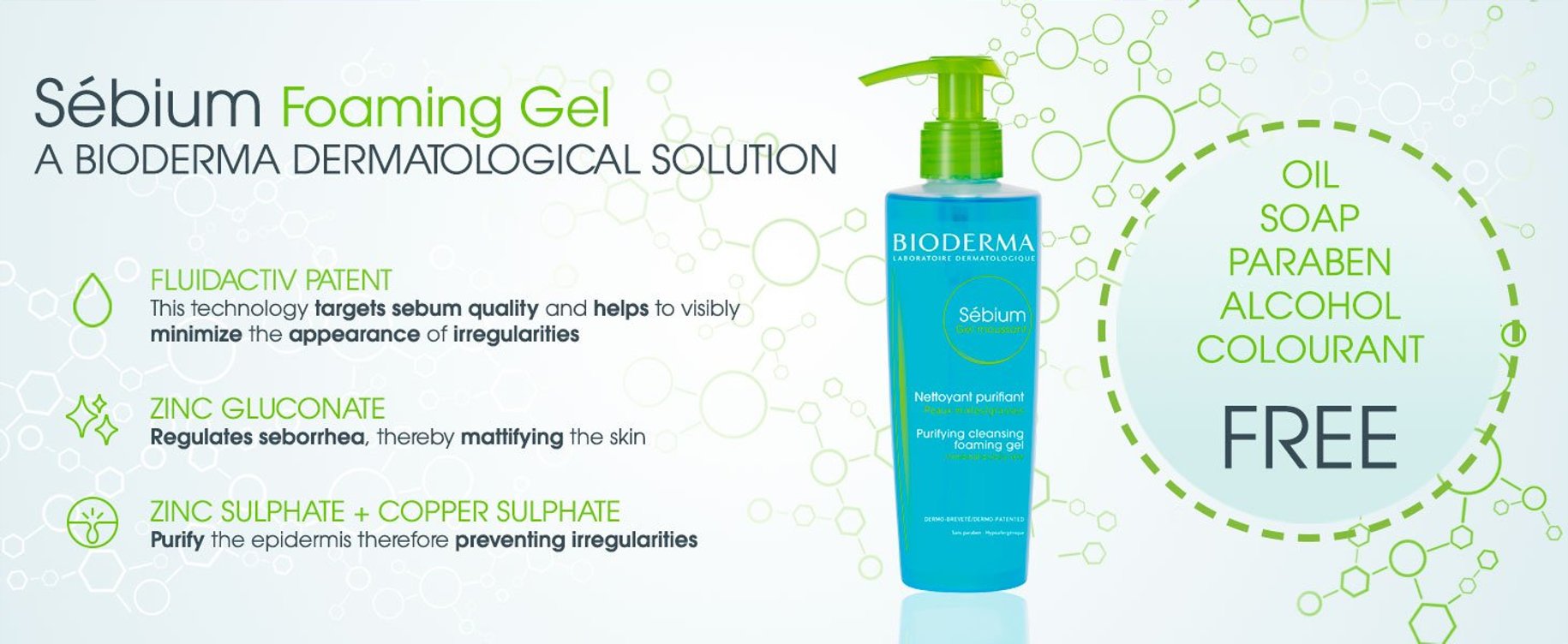 Bioderma Sébium Foaming Gel packaging with product details on a white background