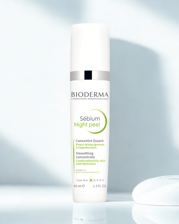 Bioderma Sébium Night Peel skincare product on a light background