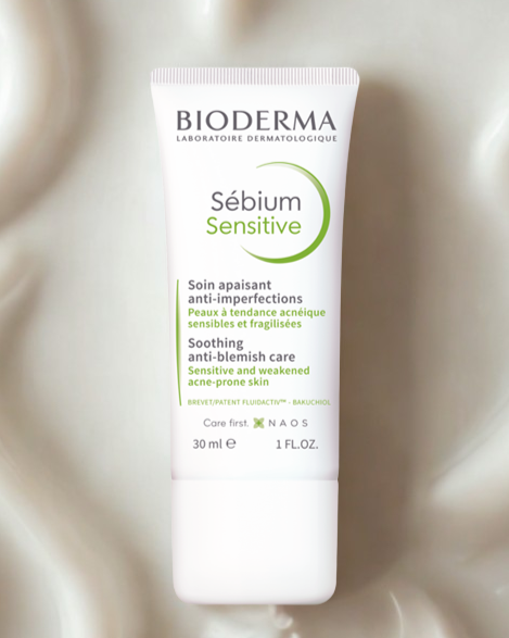 Bioderma Sébium Sensitive skincare tube on a neutral background