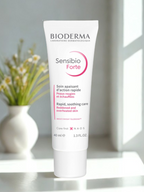 Bioderma Sensibio Forte tube on a white surface with a blurred background