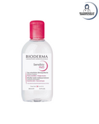 Bioderma Sensibio H2O bottle with pink cap on a white background