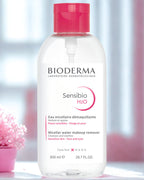 Bioderma Sensibio H2O micellar water bottle on a blurred background