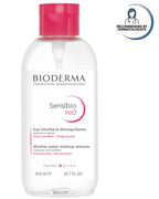 Bioderma Sensibio H2O micellar water bottle with pink cap on a white background