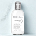 Bioderma bottle of Pigmentbio H2O on a light blue background