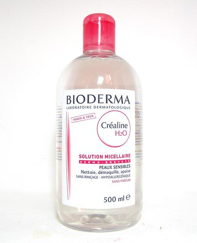 Bioderma bottle with a white label on a white background