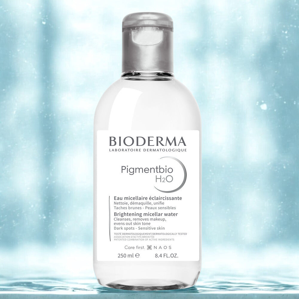 Bioderma skincare bottle with a water background