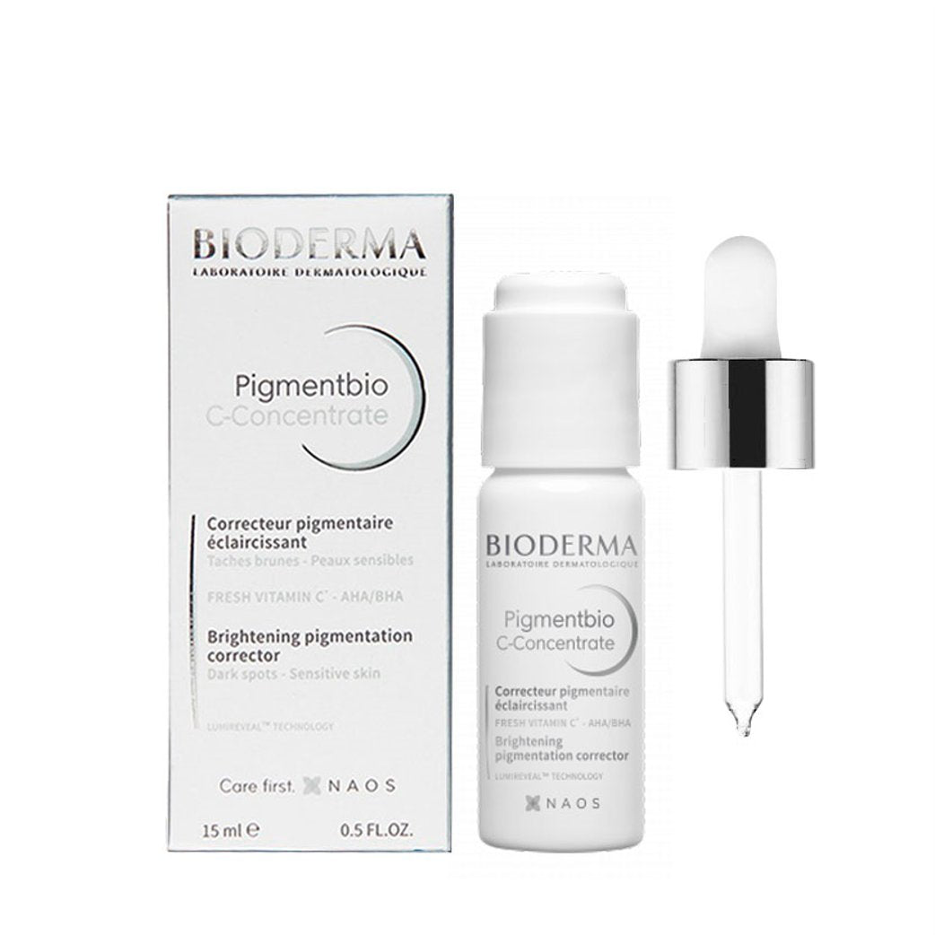 Bioderma skincare product set with bottle, dropper, and packaging on a white background