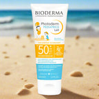 Bioderma sunscreen lotion on a yellow background