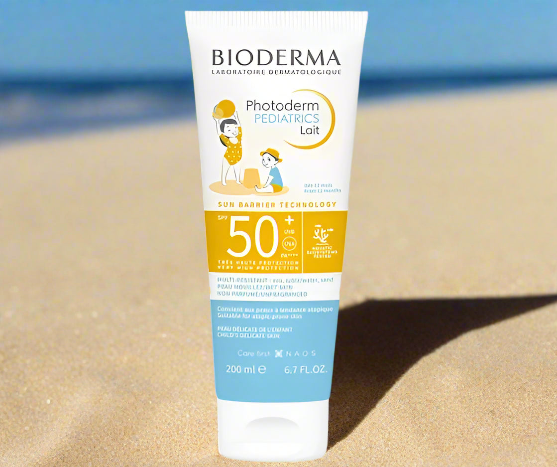 Bioderma sunscreen lotion tube on a white background