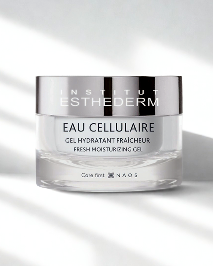 Institut Esthederm Eau Cellulaire fresh moisturizing gel jar on a white background