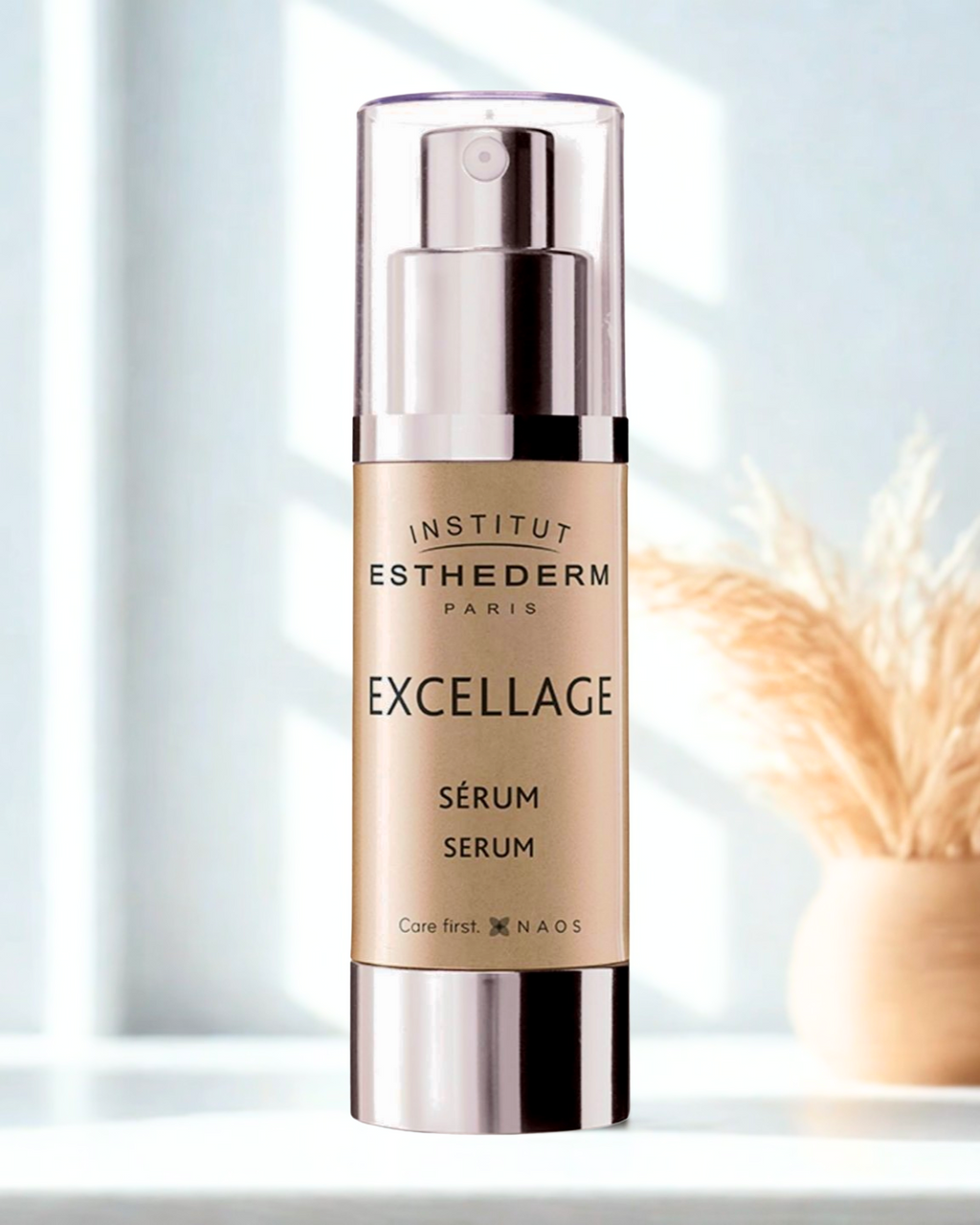 Institut Esthederm Excellage Serum bottle on a light background